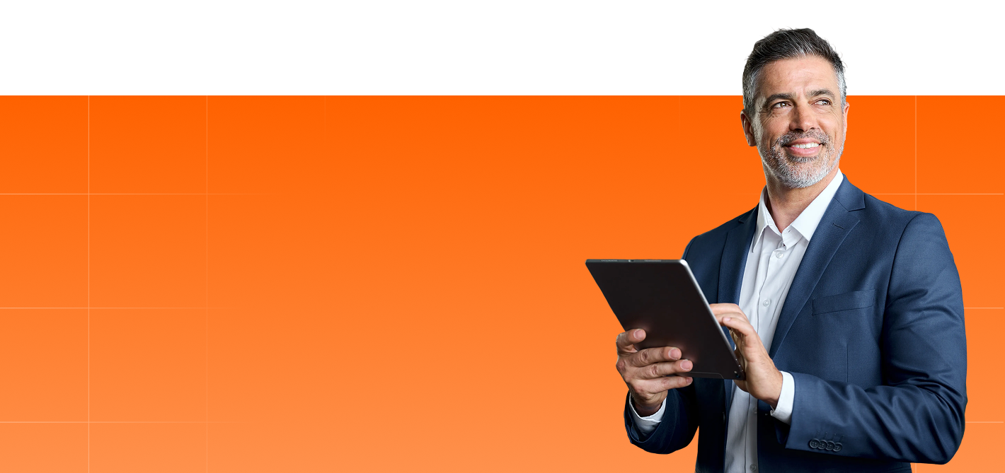Business professional holding a tablet
